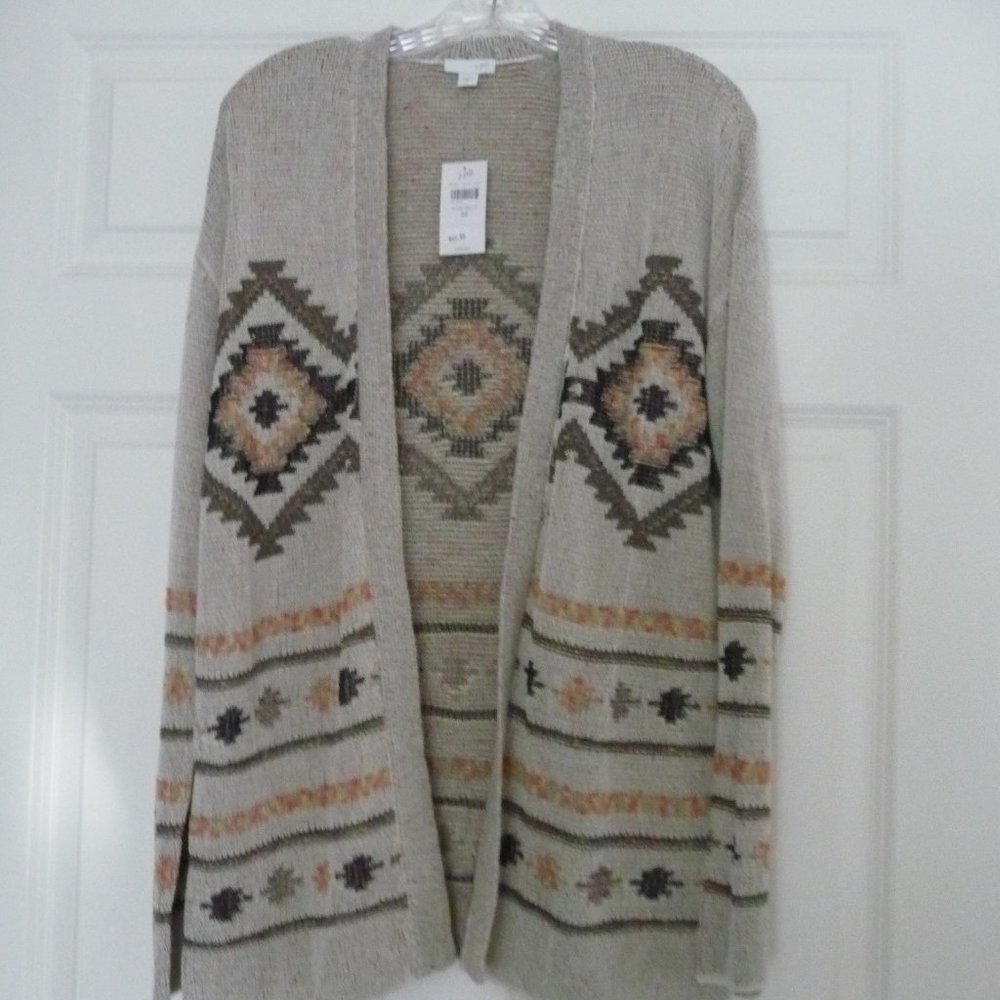 NWT J JILL CLASSIC JACQUARD OPEN FRONT CARDI – SIZE MEDIUM